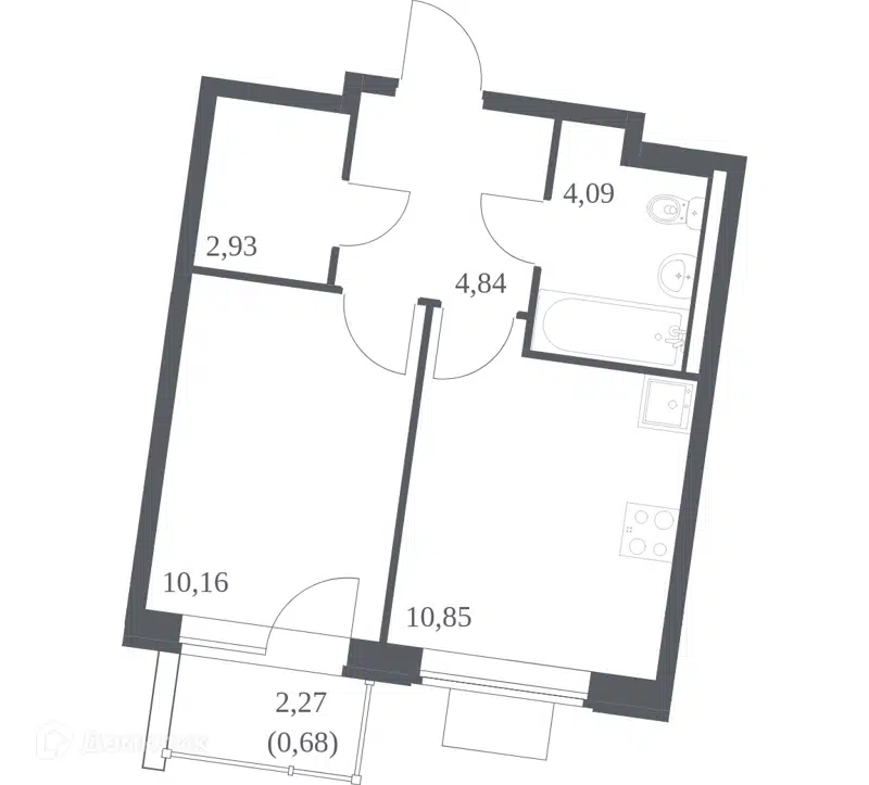 1-комнатная квартира 33.55 м² Квартал Западный