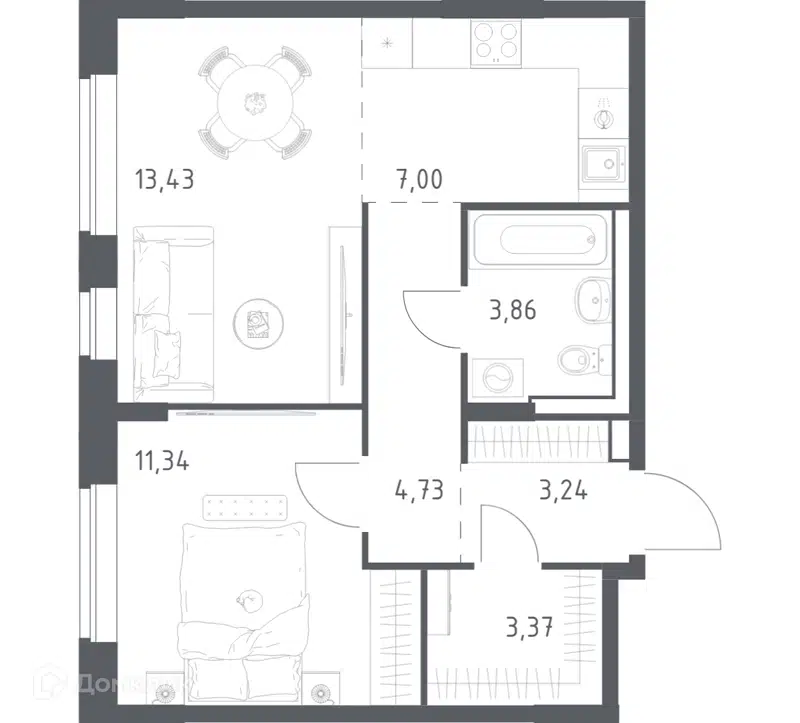 1-комнатная квартира 46.97 м² Квартал Западный