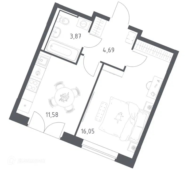 1-комнатная квартира 36.19 м² Квартал Западный