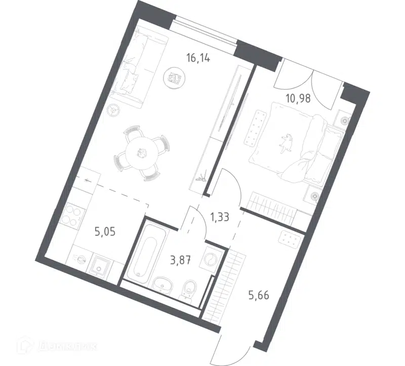 1-комнатная квартира 43.03 м² Квартал Западный