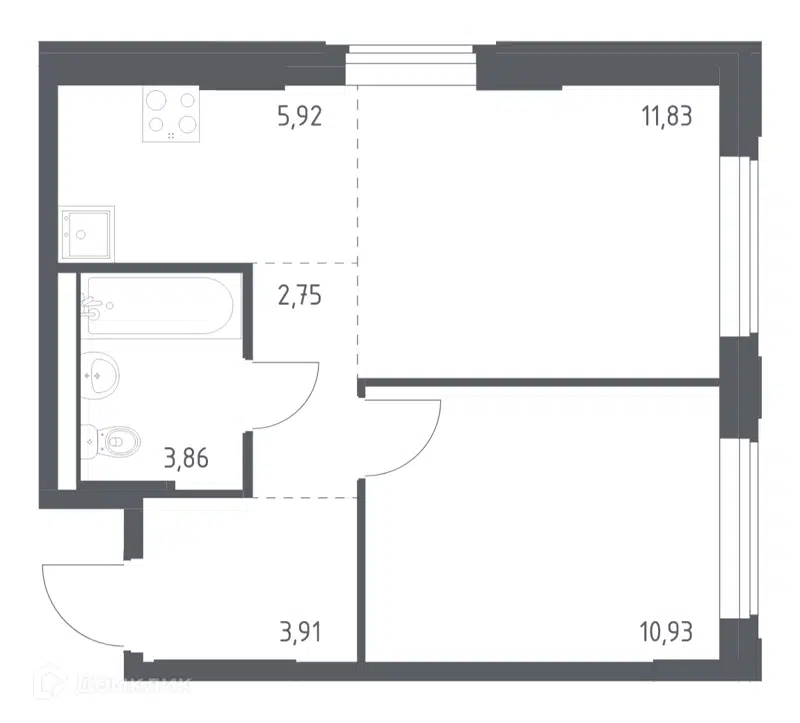 1-комнатная квартира 39.2 м² Квартал Западный