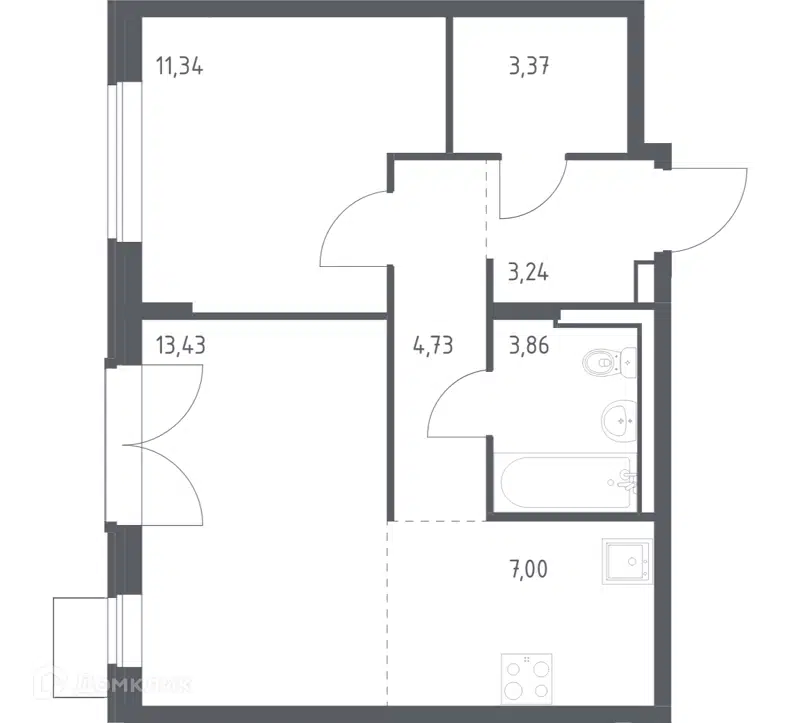 1-комнатная квартира 46.97 м² Квартал Западный