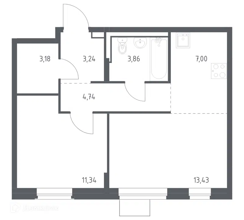 1-комнатная квартира 46.79 м² Квартал Западный