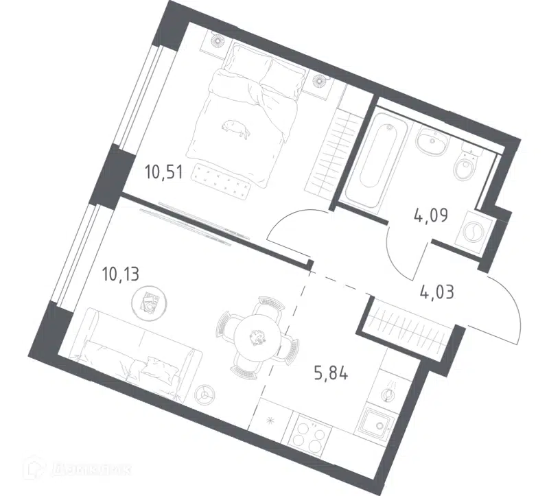 1-комнатная квартира 34.6 м² Квартал Западный