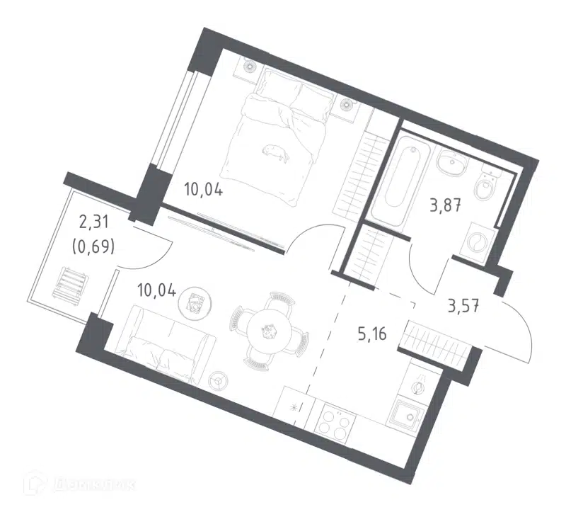 1-комнатная квартира 33.37 м² Квартал Западный