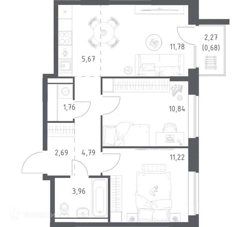 2-комнатная квартира 53.39 м² Квартал Западный