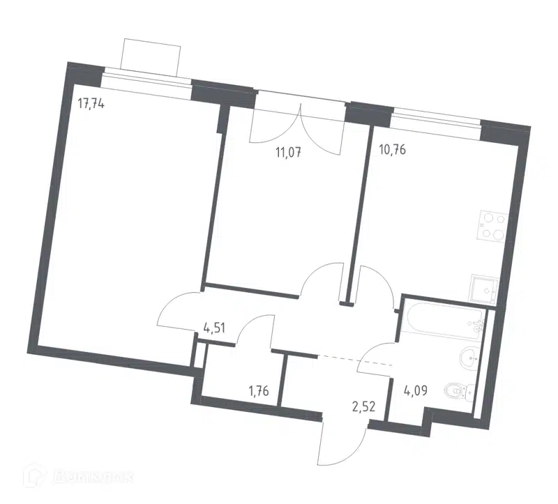 2-комнатная квартира 52.45 м² Квартал Западный