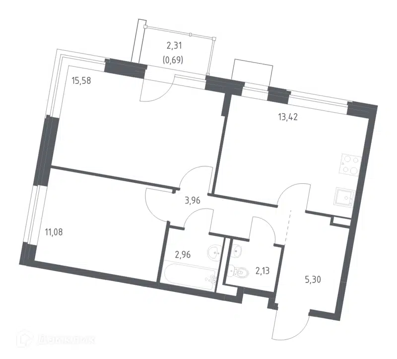 2-комнатная квартира 55.12 м² Квартал Западный
