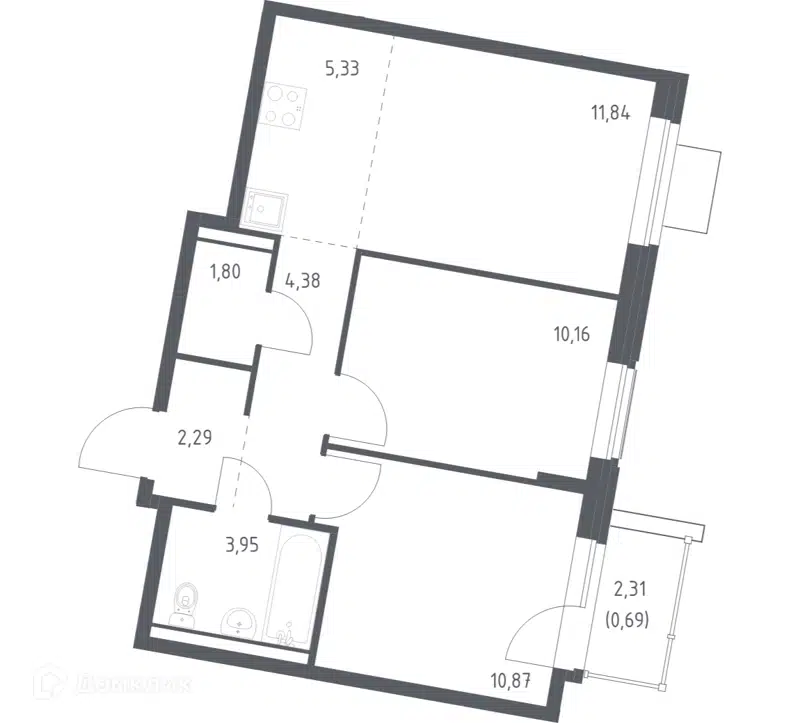 2-комнатная квартира 51.31 м² Квартал Западный