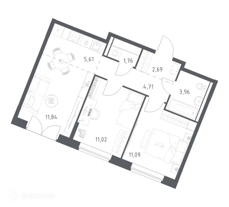 2-комнатная квартира 52.68 м² Квартал Западный