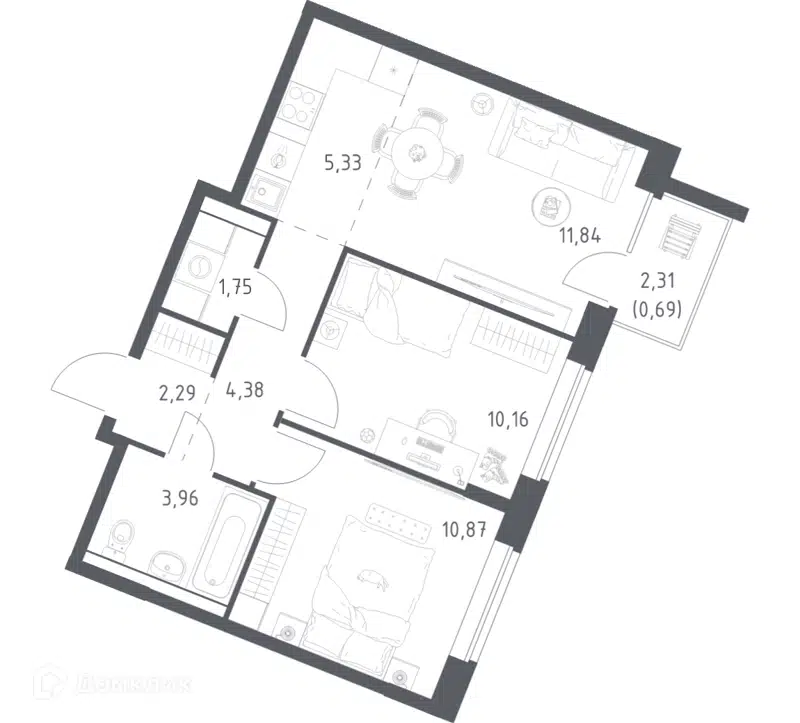 2-комнатная квартира 51.27 м² Квартал Западный