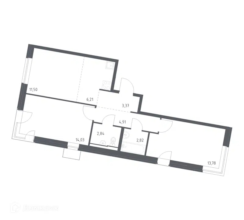 2-комнатная квартира 59.46 м² Квартал Западный