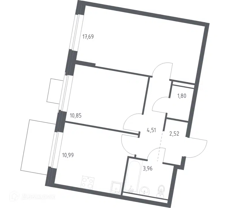 2-комнатная квартира 52.32 м² Квартал Западный