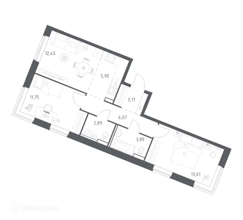 2-комнатная квартира 59.73 м² Квартал Западный