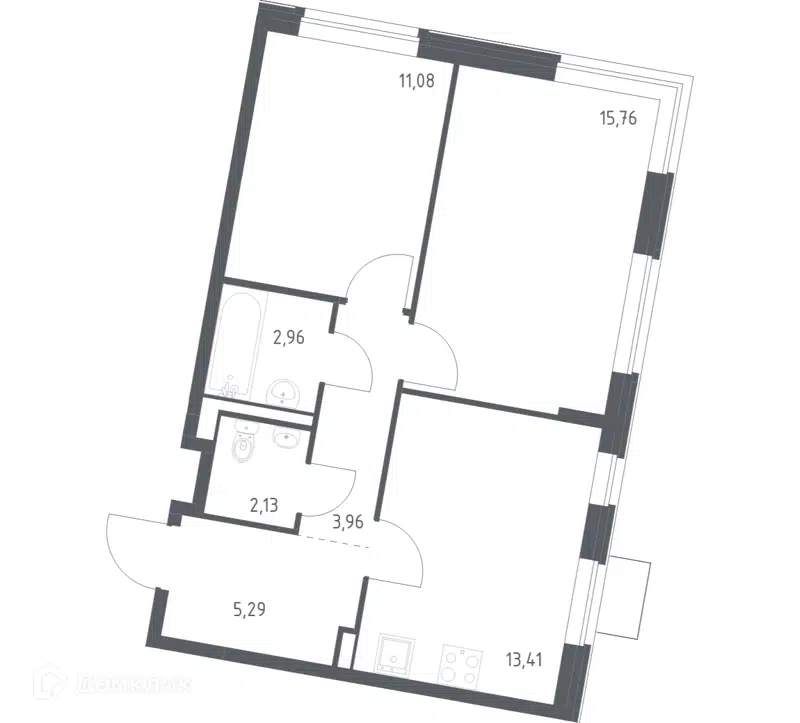 2-комнатная квартира 54.59 м² Квартал Западный