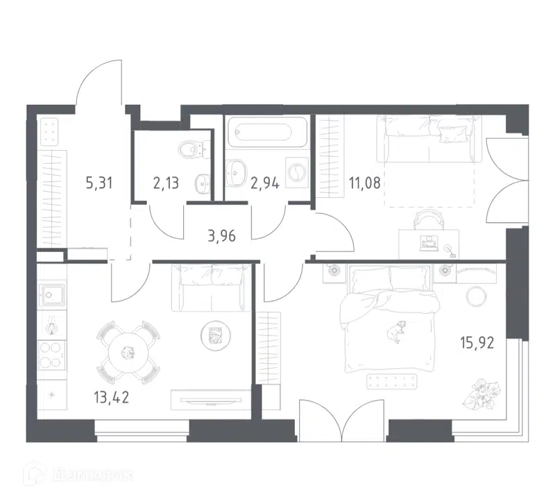 2-комнатная квартира 54.76 м² Квартал Западный