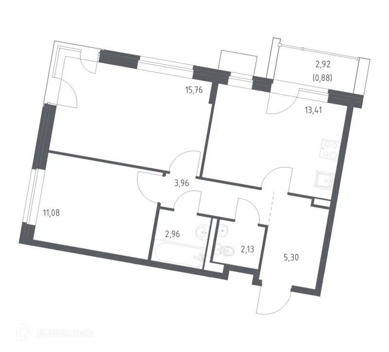 2-комнатная квартира 55.48 м² Квартал Западный
