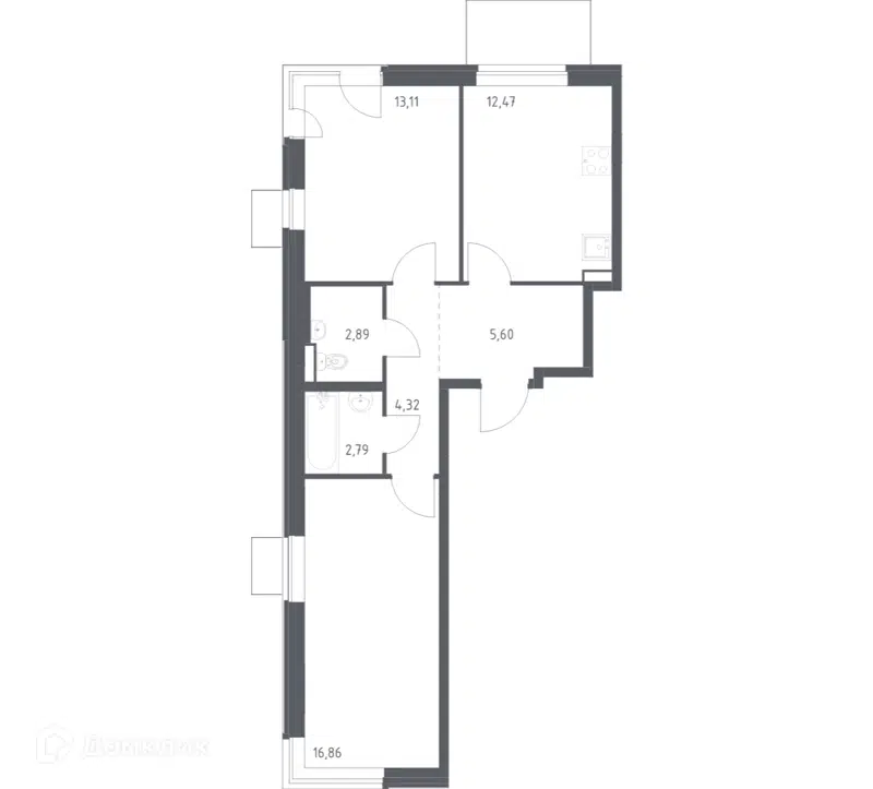 2-комнатная квартира 58.04 м² Квартал Западный