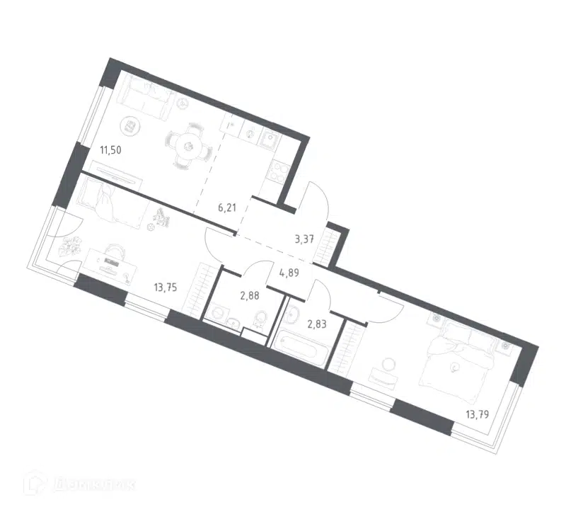 2-комнатная квартира 59.22 м² Квартал Западный
