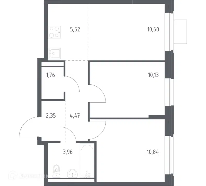 2-комнатная квартира 49.63 м² Квартал Западный