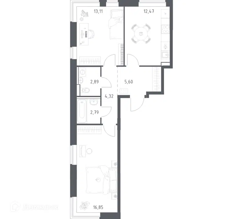2-комнатная квартира 58.03 м² Квартал Западный