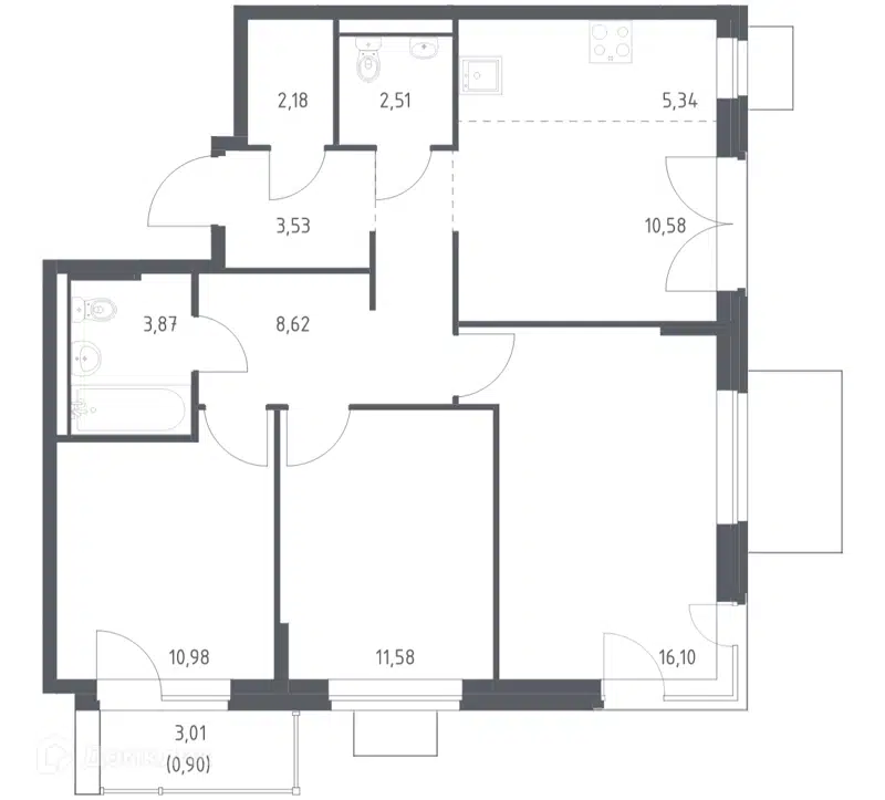 3-комнатная квартира 76.19 м² Квартал Западный