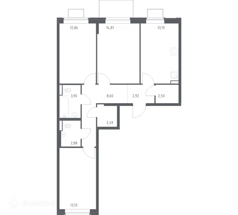 3-комнатная квартира 77.28 м² Квартал Западный