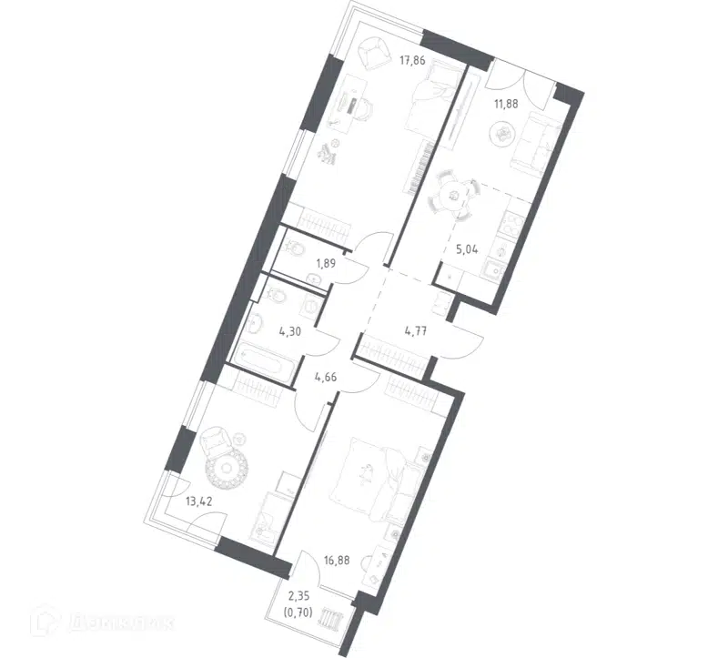 3-комнатная квартира 81.4 м² Квартал Западный