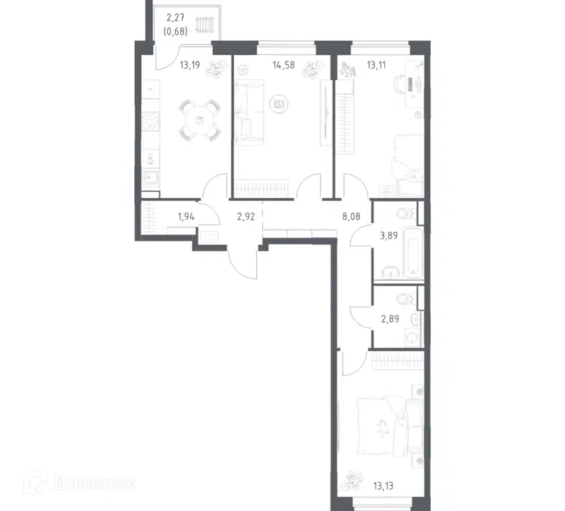 3-комнатная квартира 74.41 м² Квартал Западный