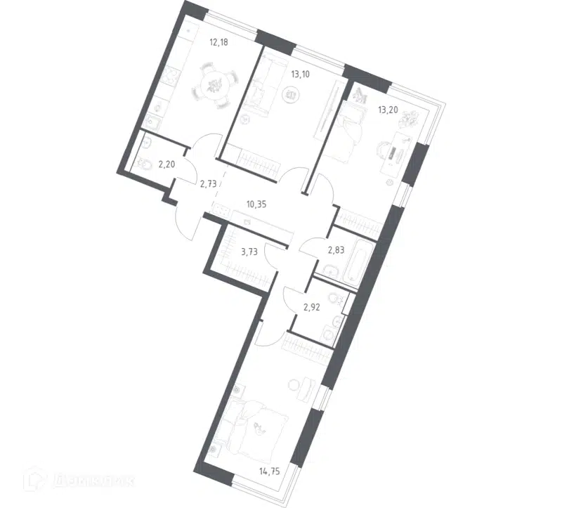 3-комнатная квартира 77.99 м² Квартал Западный