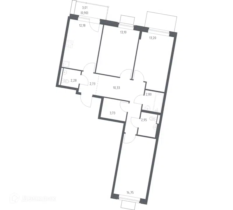 3-комнатная квартира 78.95 м² Квартал Западный