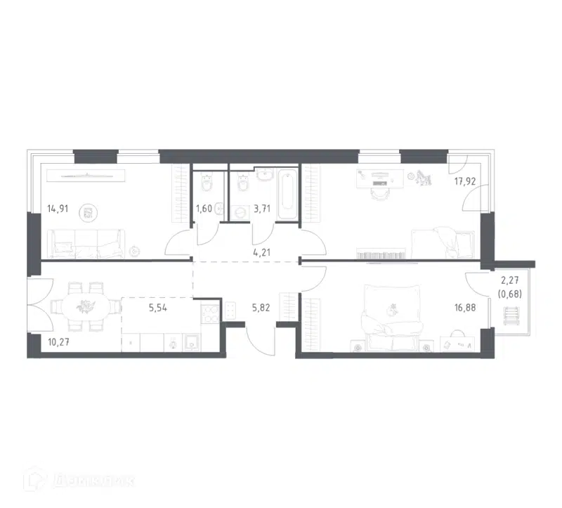 3-комнатная квартира 81.54 м² Квартал Западный