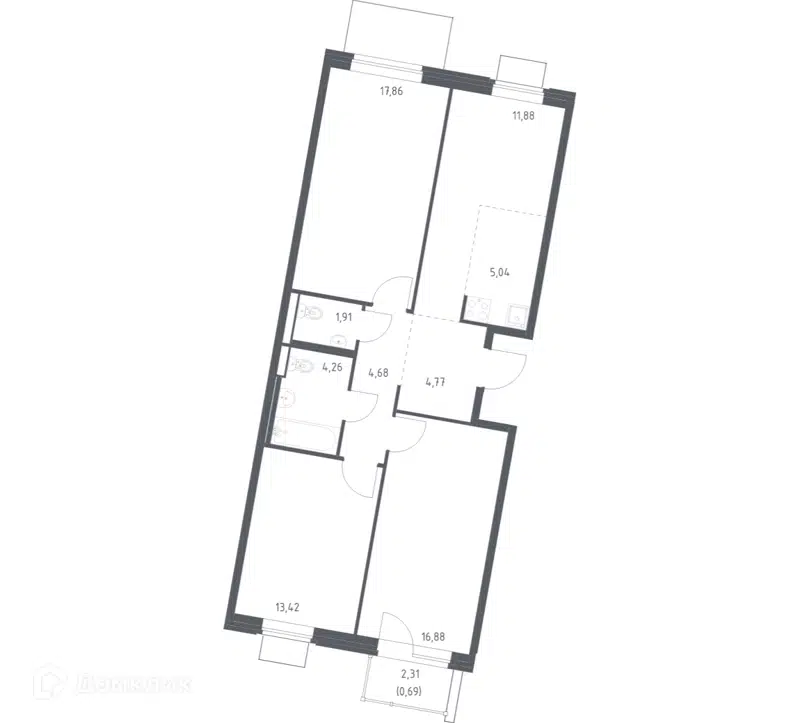 3-комнатная квартира 81.39 м² Квартал Западный