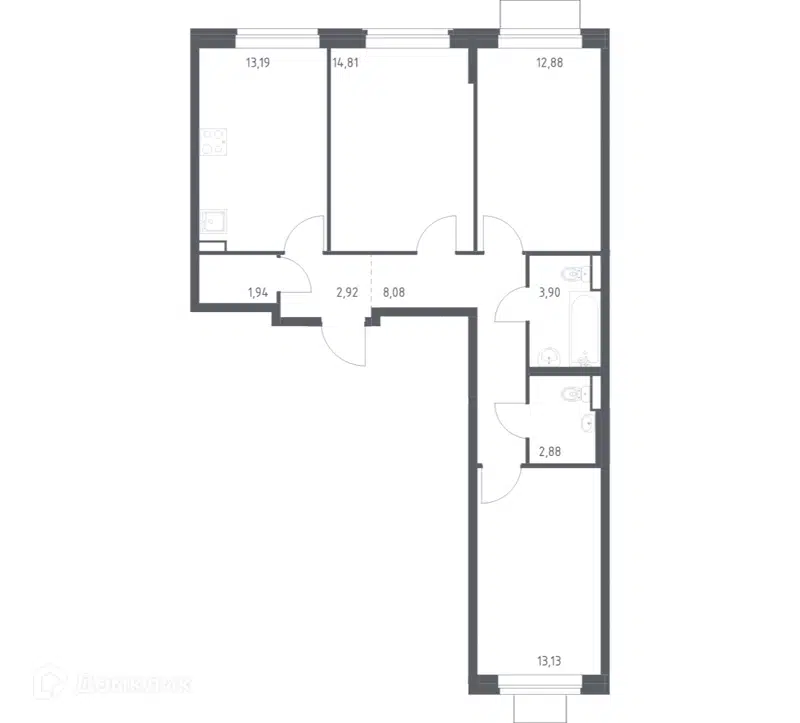 3-комнатная квартира 73.73 м² Квартал Западный