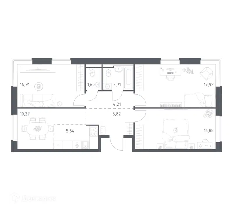 3-комнатная квартира 80.86 м² Квартал Западный