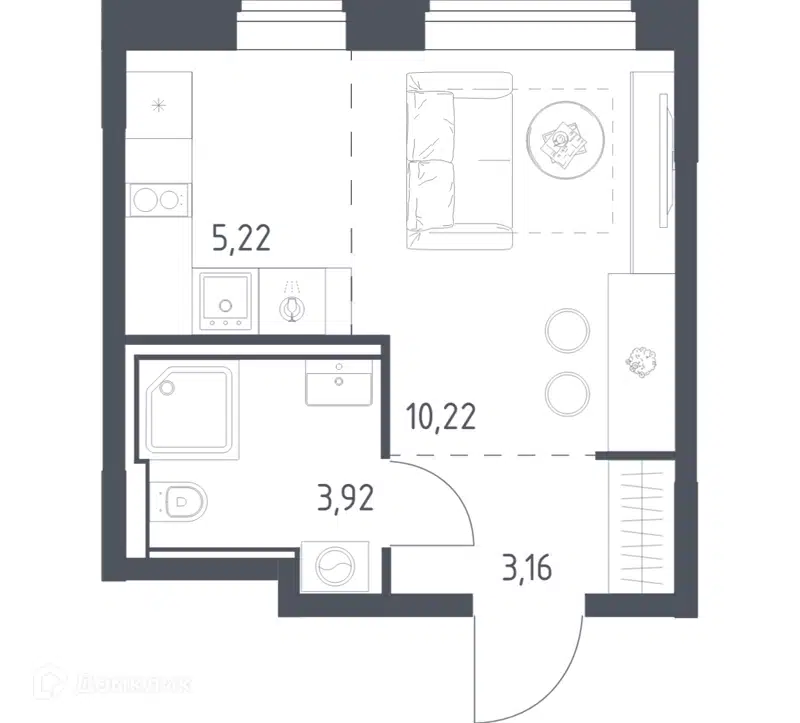 Студия 22.52 м² Квартал Домашний