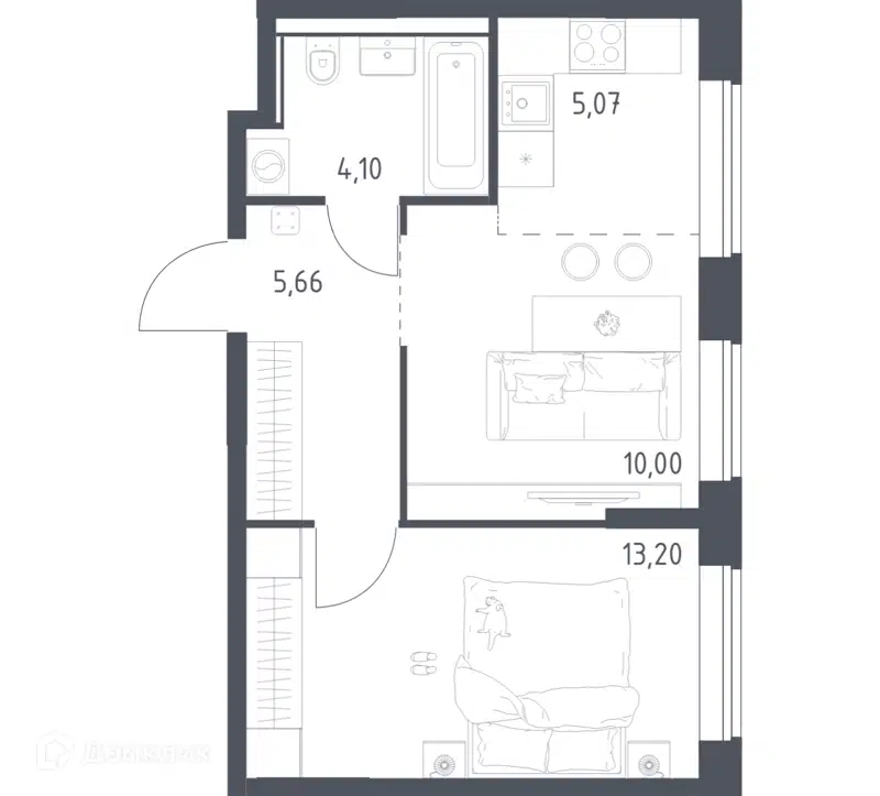 1-комнатная квартира 38.03 м² Квартал Домашний