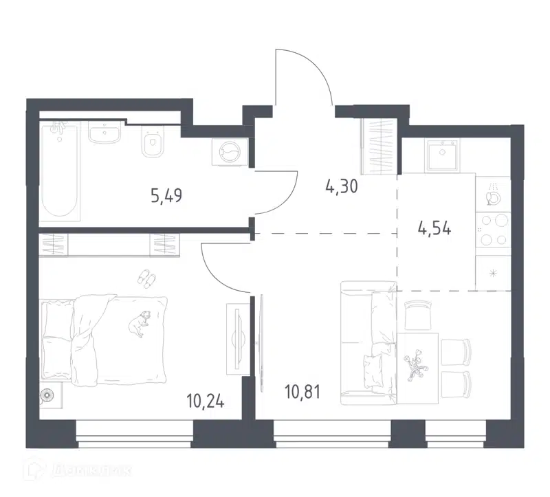 1-комнатная квартира 35.38 м² Квартал Домашний
