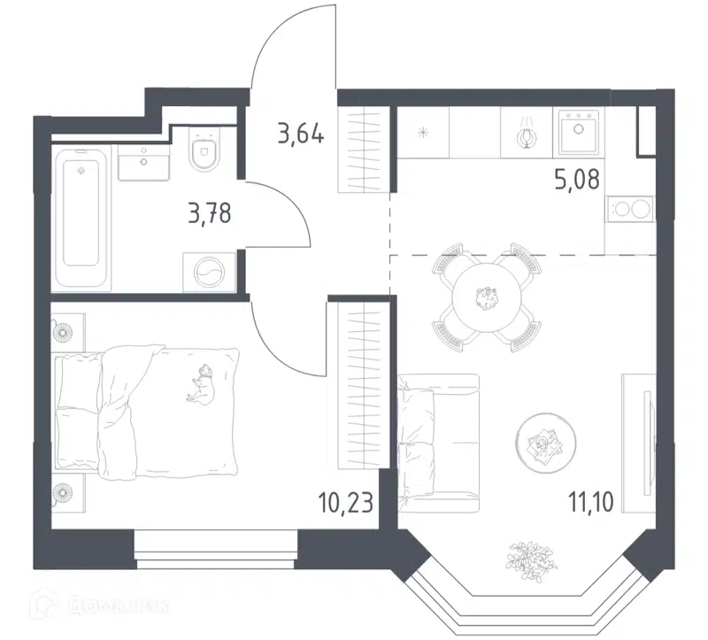 1-комнатная квартира 33.83 м² Квартал Домашний
