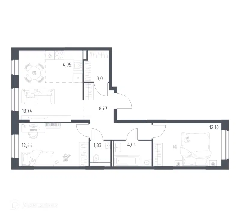 2-комнатная квартира 60.85 м² Квартал Домашний