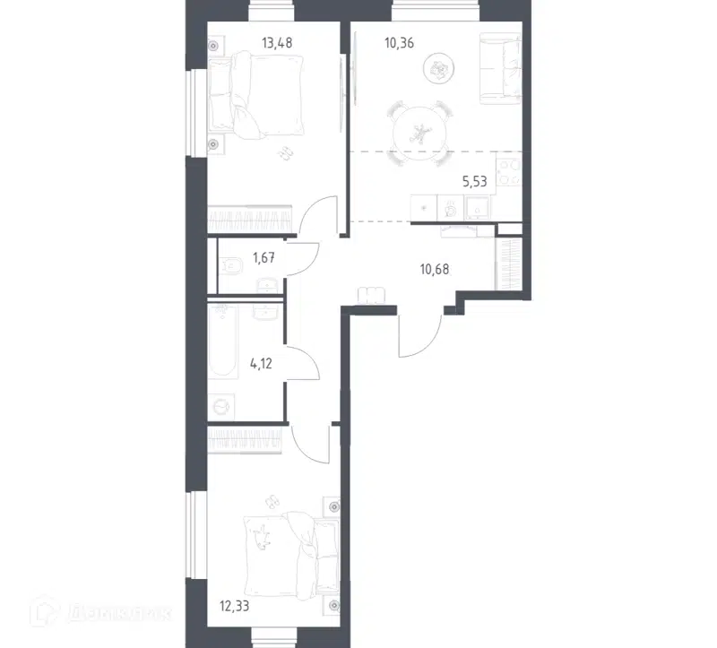 2-комнатная квартира 58.17 м² Квартал Домашний