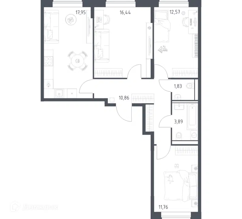3-комнатная квартира 75.3 м² Квартал Домашний