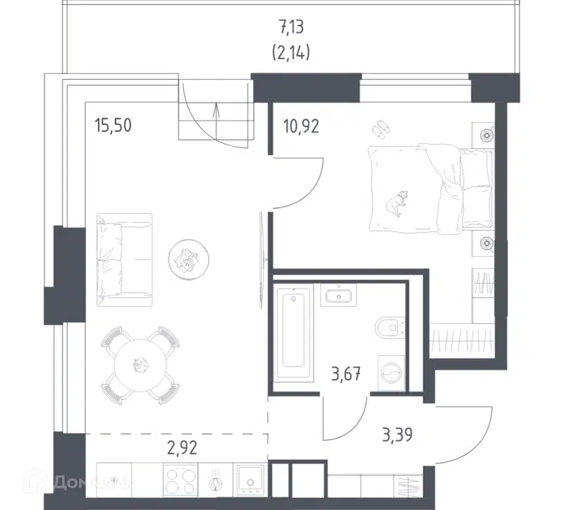 1-комнатная квартира 38.54 м² Верейская 41