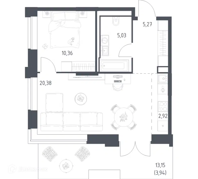 1-комнатная квартира 47.9 м² Верейская 41