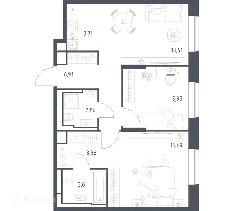 2-комнатная квартира 59.52 м² Верейская 41