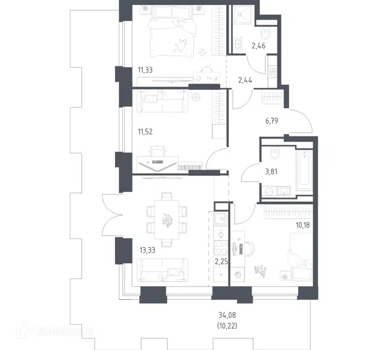 3-комнатная квартира 74.33 м² Верейская 41