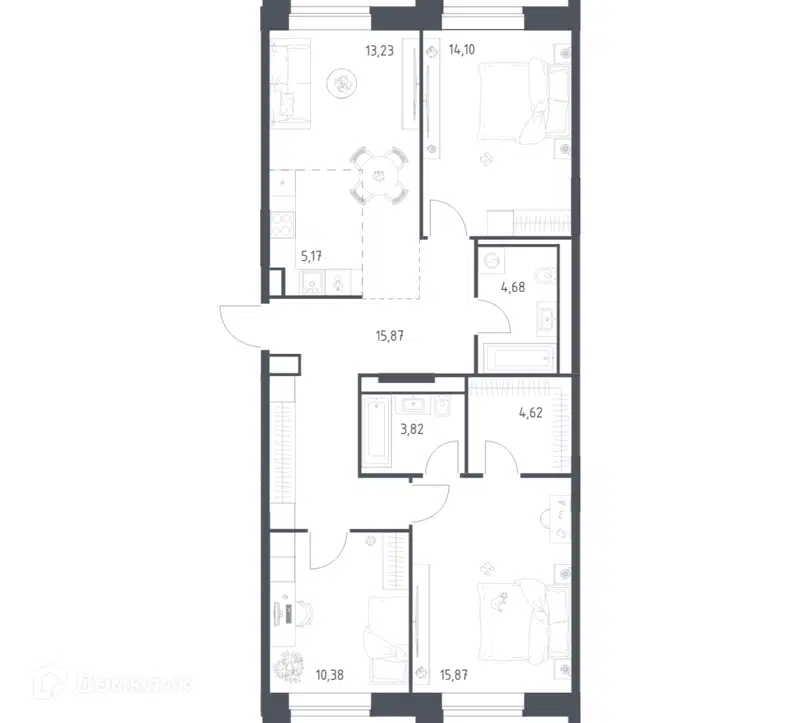 3-комнатная квартира 87.74 м² Верейская 41