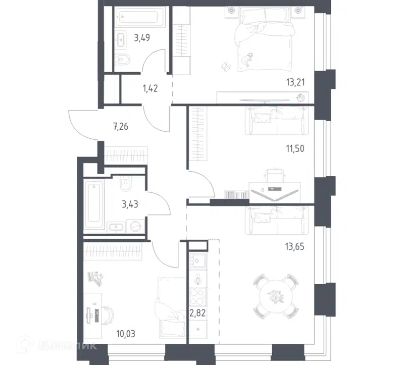 3-комнатная квартира 66.81 м² Верейская 41