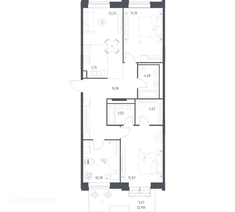 3-комнатная квартира 90.93 м² Верейская 41