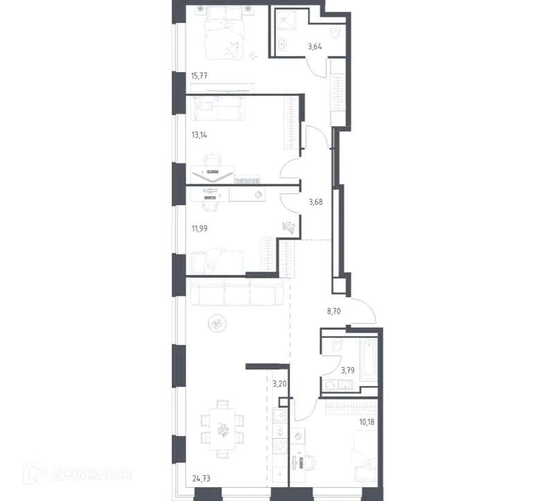 4-комнатная квартира 98.82 м² Верейская 41